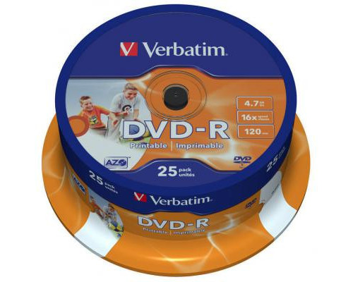 Диск DVD Verbatim 4.7Gb 16X CakeBox 25шт Printable (43538)