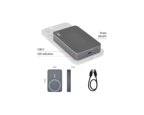 Батарея універсальна EMOS 10000mAh WI1046, 20W, Wireless, grey (B0551GY)