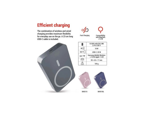 Батарея універсальна EMOS 10000mAh WI1046, 20W, Wireless, grey (B0551GY)