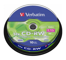 Диск CD Verbatim CD-RW 700Mb 12x Cake box 10шт (43480)