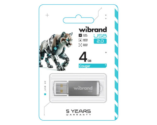 USB флеш накопичувач Wibrand 4GB Cougar Silver USB 2.0 (WI2.0/CU4P1S)