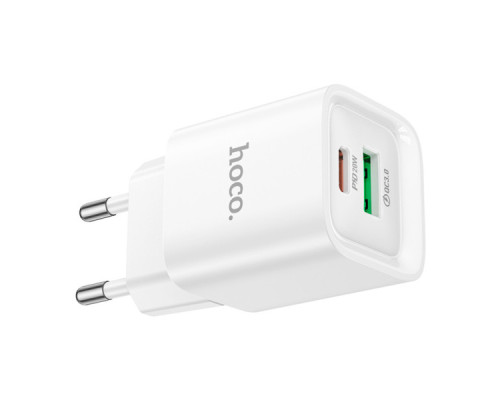Зарядний пристрій HOCO C147A Charm 1xUSB-C PD20W + 1xUSB QC3.0 White (6942007630276)