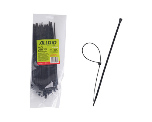 Стяжка Alloid 3.6х200мм, пластик, 100шт./уп., чорний (PC-36200B)