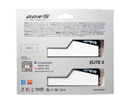 Модуль пам'яті для комп'ютера DDR5 64GB (2x32GB) 6400 MHz Viper Elite 5 Patriot (VEB564G6432KW)