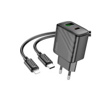 Зарядний пристрій HOCO CS23A USB-C PD30W + 1xUSB QC3.0 + cable USB-C to Lightning black (6942007609951)