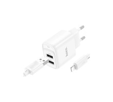 Зарядний пристрій HOCO C141A 2xUSB + cable USB to Lightning white (6942007627870)