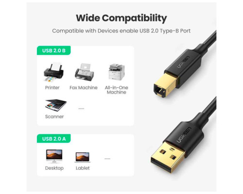 Кабель для принтера USB 2.0 AM/BM 3.0m US135 black Ugreen (10351)