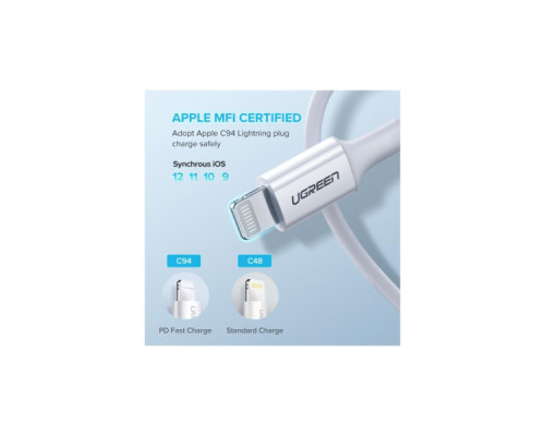 Дата кабель USB-C to Lightning 1.0m 3A US171 white UGREEN (10493)