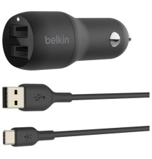Зарядний пристрій Belkin Car Charger (24W) Dual USB-A, USB-A - USB-C, 1m, black (CCE001BT1MBK)