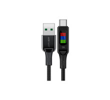 Дата кабель USB 2.0 AM to USB-C 1.2m 3A nylon with LED C7-04 black Acefast (6974316282785)