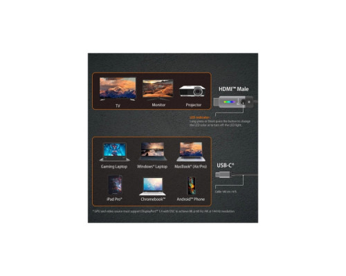 Кабель мультимедійний USB-C to HDMI M 1.8m 8K 60Hz LED RGB J5create (JCC157-N)