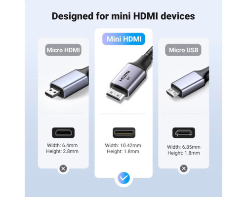 Кабель мультимедійний HDMI M to HDMI mini M 1.0m 8K HD163 black Ugreen (15514) Кабель мультимедійний HDMI M to HDMI mini M 1.0m 8K HD163 black Ugreen (15514)