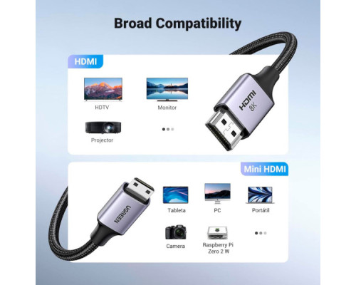 Кабель мультимедійний HDMI M to HDMI mini M 1.0m 8K HD163 black Ugreen (15514) Кабель мультимедійний HDMI M to HDMI mini M 1.0m 8K HD163 black Ugreen (15514)