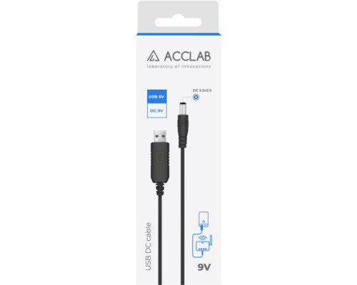 Кабель живлення USB to DC 5.5x2.5mm 9V 1.0m 1.0A ACCLAB (1283126565113)