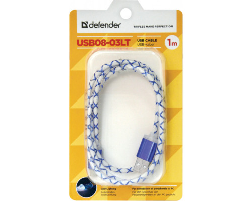 Дата кабель USB 2.0 AM to Micro 5P 1.0m BlueLED backlight Defender (87555)