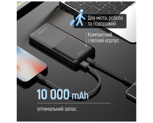 Батарея універсальна ColorWay 10 000 mAh PD/22.5W, QC/3.0, LCD, Black (CW-PB100LPB3BK-PDD)