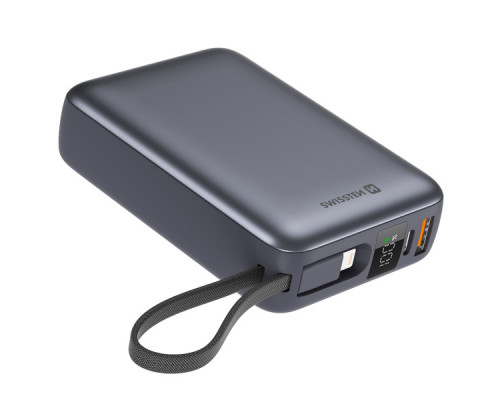 Батарея універсальна SWISSTEN 20000mAh SPACE 22/5W PD QC w/built-in cables USB-C/LIGHTNING Silver (8595217490598)