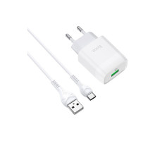 Зарядний пристрій HOCO C72Q Glorious USB QC3.0 + cable USB to USB-C 18W White (6931474732552)