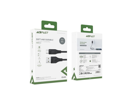 Дата кабель USB 2.0 AM to USB-C 1.2m 3.0A TPE Black Acefast (6974316280866)