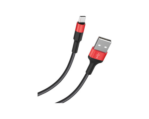 Дата кабель USB 2.0 AM to USB-C 1.0m 2A 18W nylon X26 black+red HOCO (6957531080251)