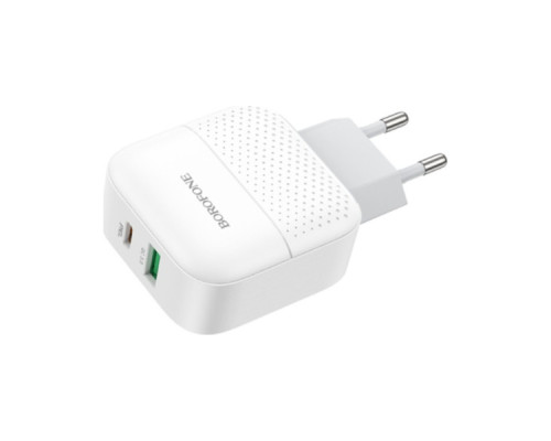 Зарядний пристрій BOROFONE BA46A USB-C PD + USB QC3.0 18W white (6931474727343)
