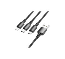 Дата кабель USB 2.0 AM to Lightning + Micro 5P + USB-C 1.0m black BOROFONE (6974443384666)
