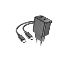 Зарядний пристрій HOCO CS23A USB-C PD30W + 1xUSB QC3.0 + cable USB-C to USB-C black (6942007609968)