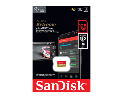 Карта пам'яті SanDisk 128GB microSD C10 UHS-I U3 R190/W90MB/s Extreme V30 (SDSQXAA-128G-GN6MN)