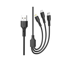 Дата кабель USB 2.0 AM to Lightning + Micro 5P + USB-C 3A black XO (CB-23U3-BK)