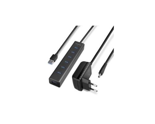 Концентратор AXAGON USB 3.1 to 7xUSB 3.0 + power adapter black (HUE-SA7BP)