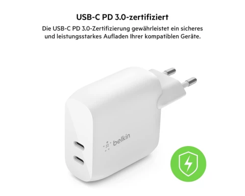 Зарядний пристрій Belkin 40W 2хUSB-С PD white (WCB006VFWH) Зарядний пристрій Belkin 40W 2хUSB-С PD white (WCB006VFWH)