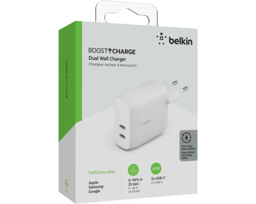 Зарядний пристрій Belkin 40W 2хUSB-С PD white (WCB006VFWH) Зарядний пристрій Belkin 40W 2хUSB-С PD white (WCB006VFWH)