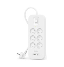 Мережевий фільтр живлення Belkin 6хТипE, 16А, USB-A/USB-C 18Вт, 2м (SRB002CA2M)