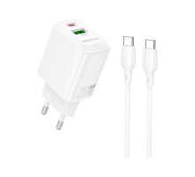 Зарядний пристрій BOROFONE BN27 Fuente 1xUSB-C PD20W + 1xUSB QC3.0 + cable USB-C to USB-C White (6941991120282)