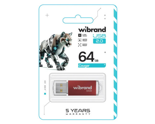 USB флеш накопичувач Wibrand 64GB Cougar Red USB 2.0 (WI2.0/CU64P1R)