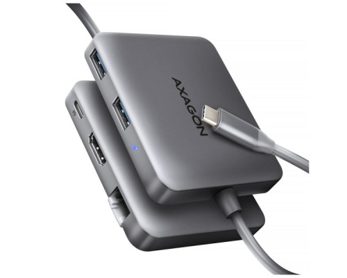 Концентратор AXAGON USB-C to 2xUSB-A + HDMI + RJ45 + PD 100W 0.2m grey (HMC-5HL)