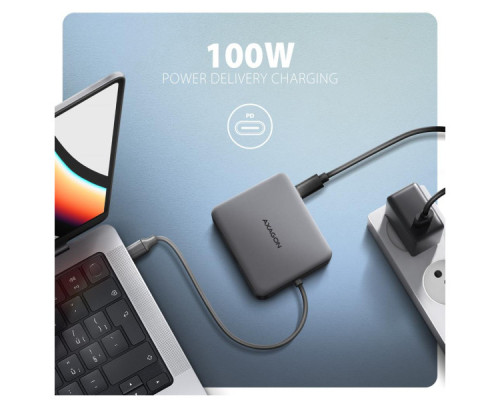 Концентратор AXAGON USB-C to 2xUSB-A + HDMI + RJ45 + PD 100W 0.2m grey (HMC-5HL)