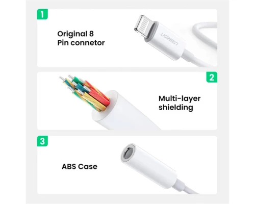 Перехідник Lightning to 3.5 mm 0.1m Headphone Jack Adapter Model US212 white Ugreen (30759) Перехідник Lightning to 3.5 mm 0.1m Headphone Jack Adapter Model US212 white Ugreen (30759)