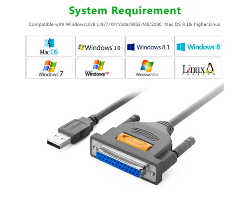 Кабель для принтера USB 2.0 to DB25 2.0m US167 black Ugreen (20224)
