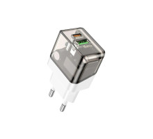 Зарядний пристрій BOROFONE BA80A Scenery 1xUSB-C PD20W + 1xUSB QC3.0 Transparent Black (6941991105159)